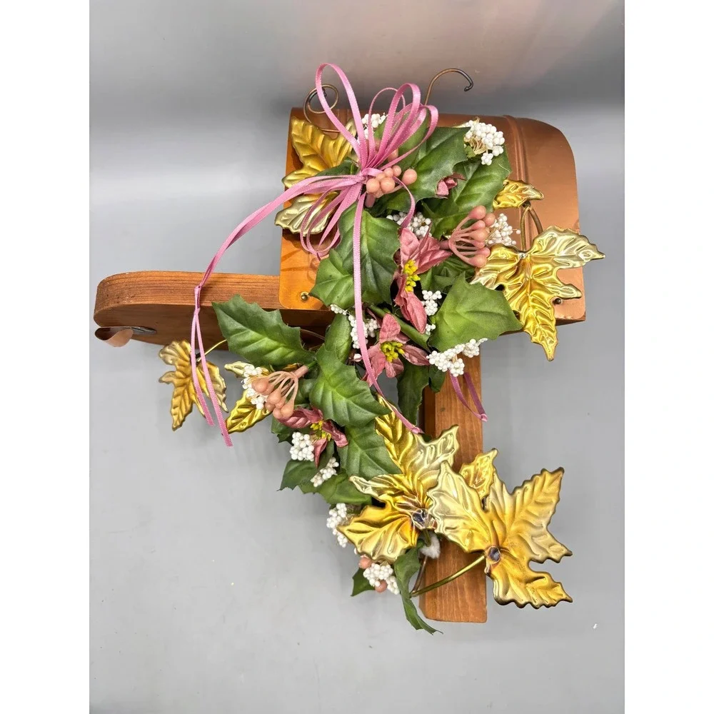 Vtg Home‎ Interiors Rustic Copper Mailbox Shelf Wall Decor Leaf Floral Accents